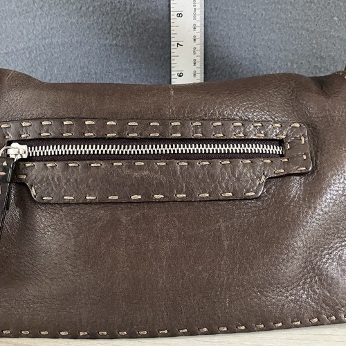 Vtg Francesco Biasia Pebbled Italian Brown Supple Leather Handbag Stitch Details – Image 9