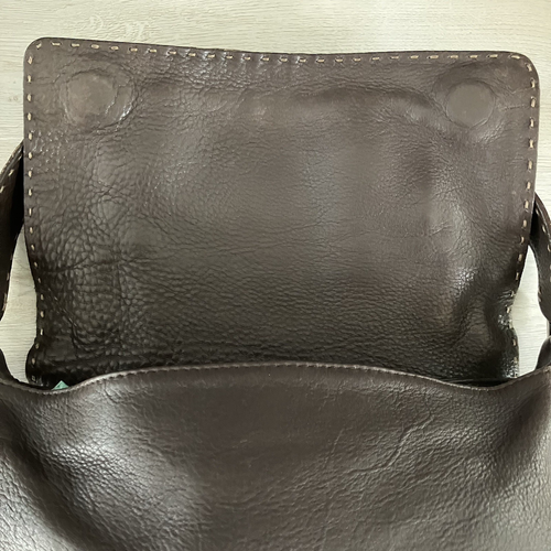 Vtg Francesco Biasia Pebbled Italian Brown Supple Leather Handbag Stitch Details – Image 11