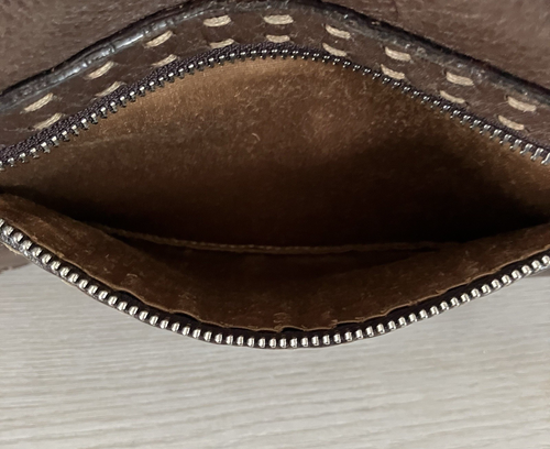 Vtg Francesco Biasia Pebbled Italian Brown Supple Leather Handbag Stitch Details – Image 16