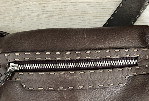 Vtg Francesco Biasia Pebbled Italian Brown Supple Leather Handbag Stitch Details – Image 17