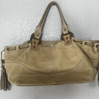 Francesco Biasia Women’s Purse Beige Tan Gold Hardware Shoulder Handbag Tassels