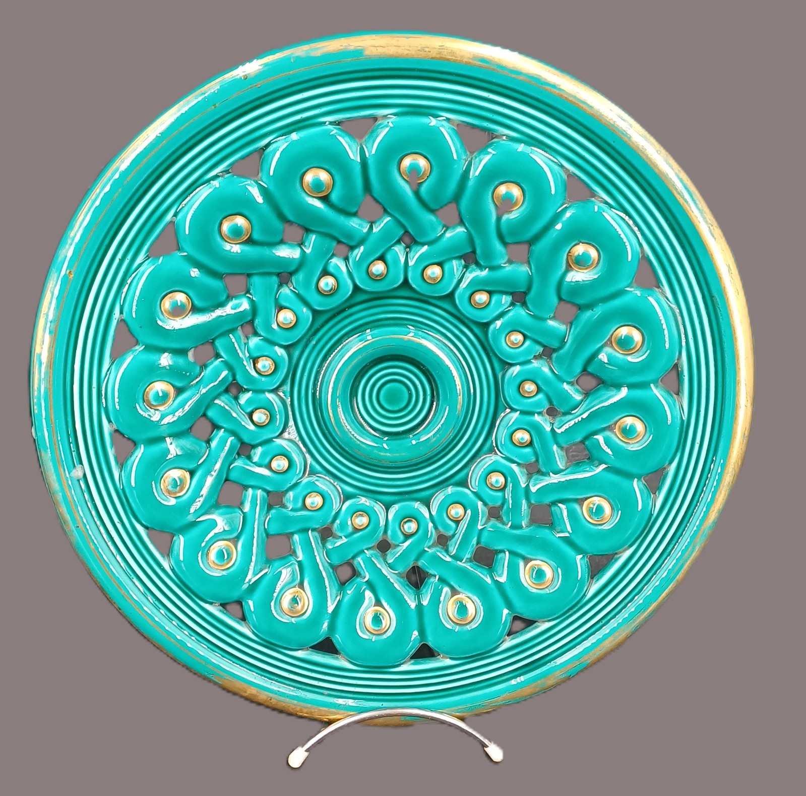 Plat en faïence années 1950 coupe à fruits Art Déco ø36.5cm