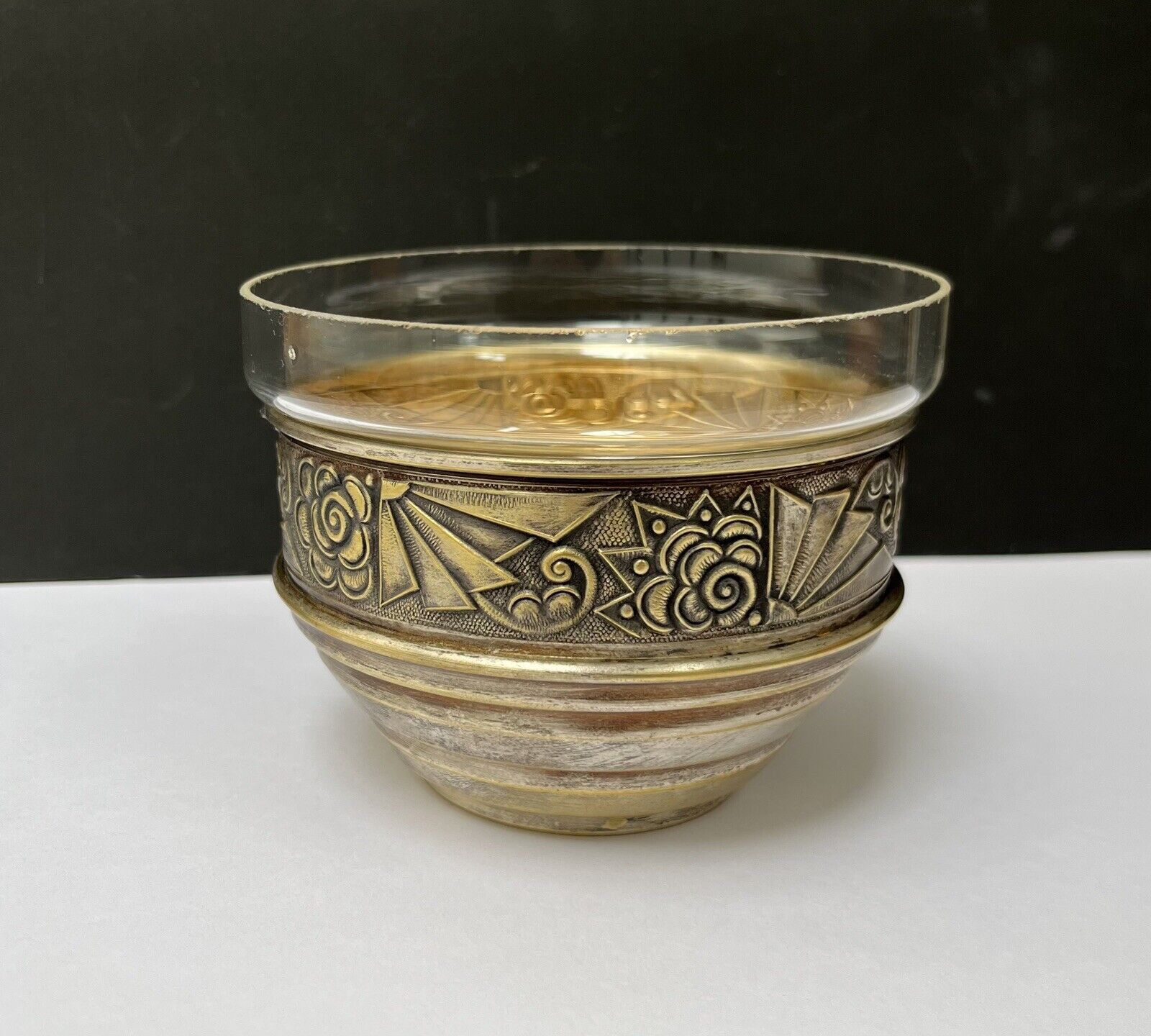 Bol Ancien Bonbonnière Art Déco Métal Argenté Poinçon Etoile Coupe Verre 1920s