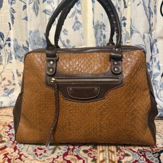 Vintage FRANCESCO BIASIA Textured Brown Leather Large Handbag w/ Leather Braids