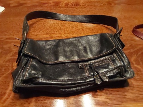 Francesco Biasia Black Leather Shoulder Bag Purse – Image 5
