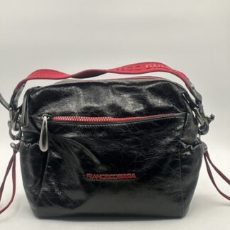 Francesco Biasia Shoulder Handbag Black Leather With Red Accents