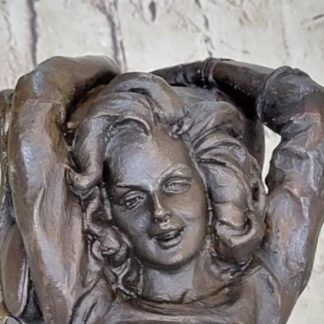 Sculpture En Bronze D'Une Fille Art Déco Érotique Semi Nue Avec Socle En Marbre