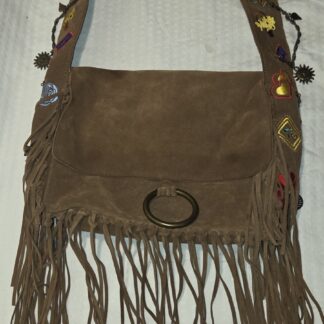 Vtg FRANCESCO BIASIA Suede Leathr Embroidered Fringe Bag Hobo Hippie Brown Purse
