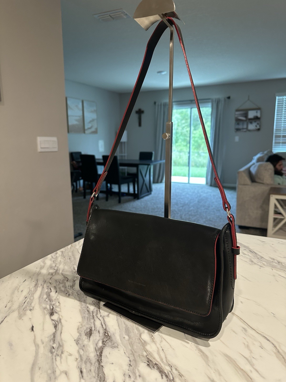 Francesco Biasia Black Leather Shoulder Bag Handbag Purse