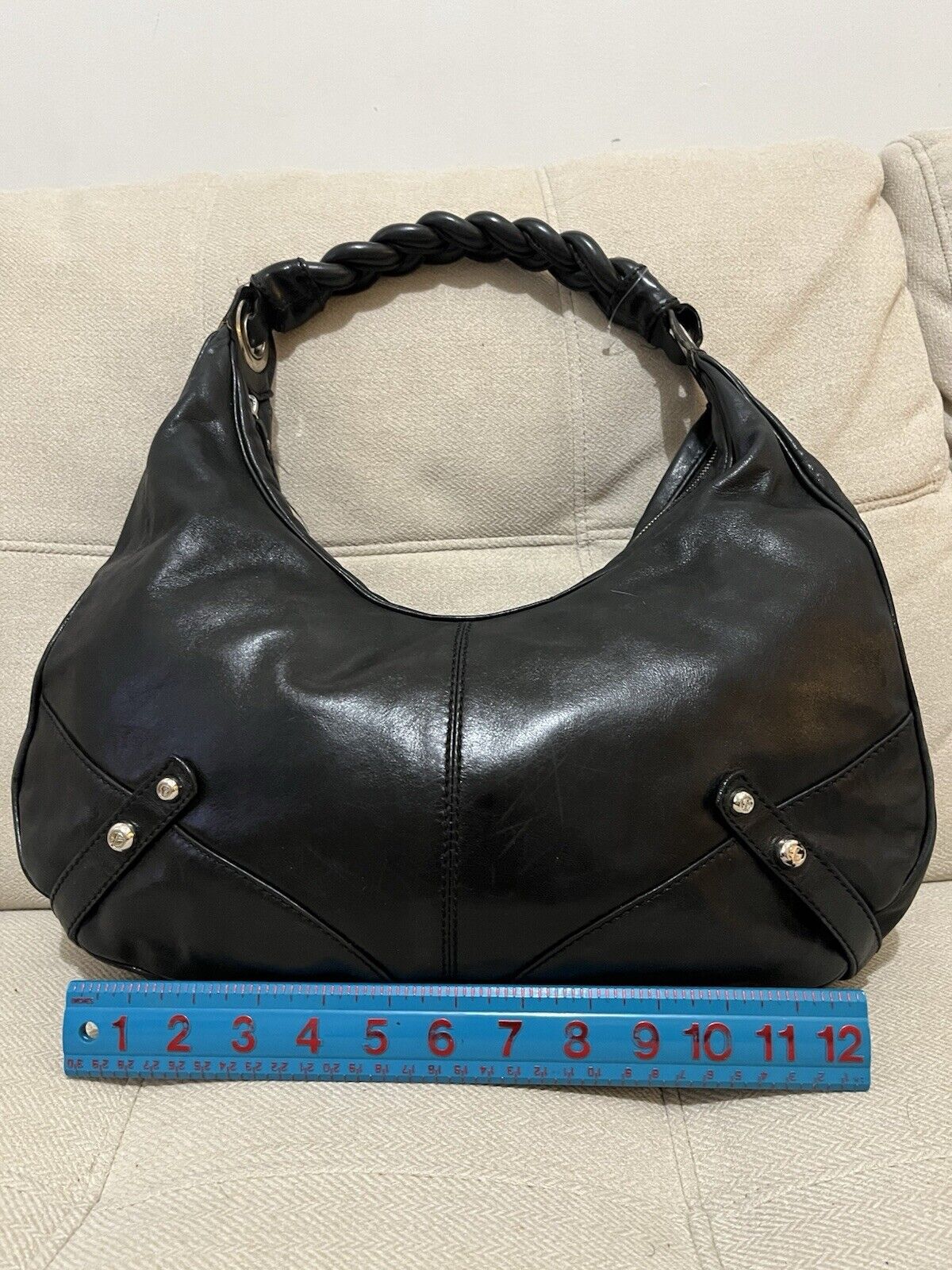Francesco Biasia Black Secret Love Hobo Leather Purse Handbag Satchel