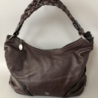 Francesco Biasia Leather Shoulder Handbag Brown Braided Handles Boho Western