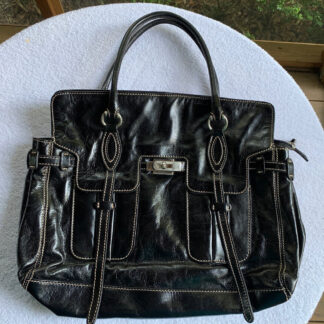 Francesco Biasia Handbag Tote Genuine Leather Black Made In Italy Stitching