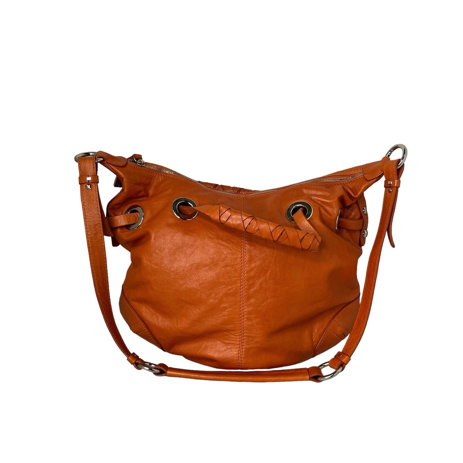 FRANCESCO BIASIA Orange Brown Leather Slouchy Hobo Shoulder Bag Purse