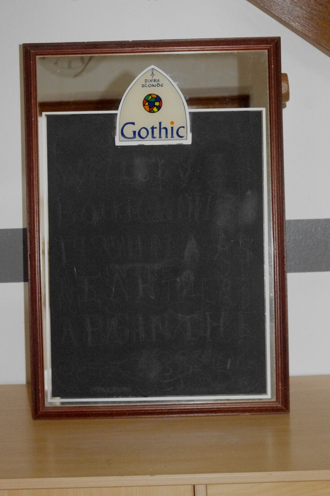 Plaque publicitaire Ardoise sur miroir - Bière Gothic - 44 x 63,5 cm