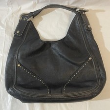 Francesco Biasia Black Leather Shoulder Bag Purse Silver Accents Vintage Y2K