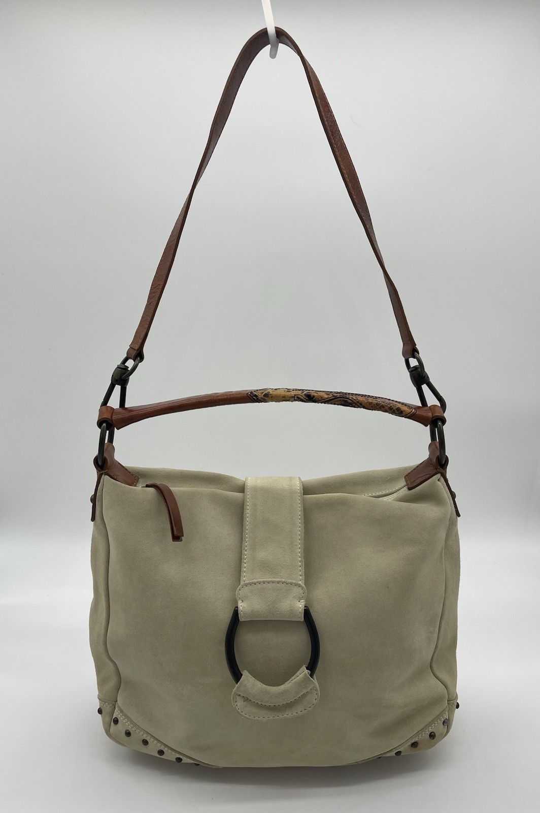 Vintage FRANCESCO BIASIA Beige Suede Handbag Shoulder Purse Western Boho