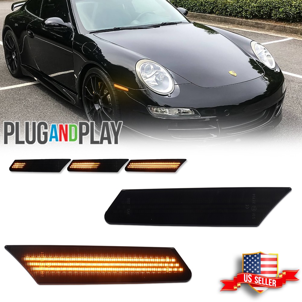 Sequential Smoked LED Side Marker Lights For Porsche 911 997 987 Cayman Boxster