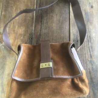 Vintage Francesco Biasia Ladies Leather Suede Flap Shoulder Bag Cognac