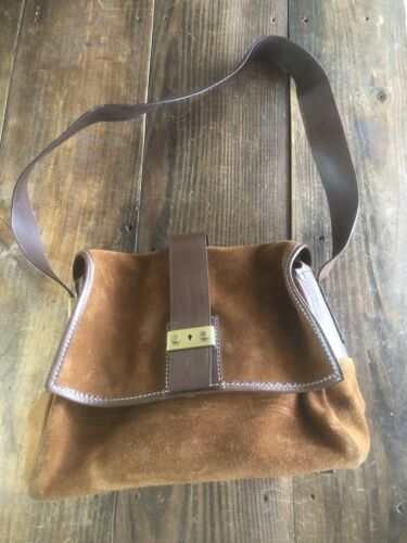 Vintage Francesco Biasia Ladies Leather Suede Flap Shoulder Bag Cognac
