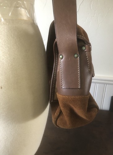 Vintage Francesco Biasia Ladies Leather Suede Flap Shoulder Bag Cognac – Image 4