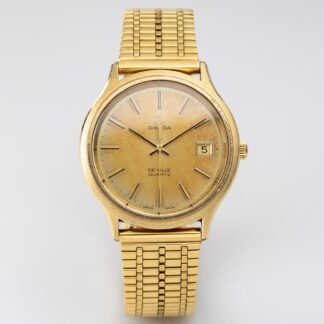 OMEGA De Ville Quartz Hommes Plaqué Or Vintage Warm-Patina Montre Date 35 MM