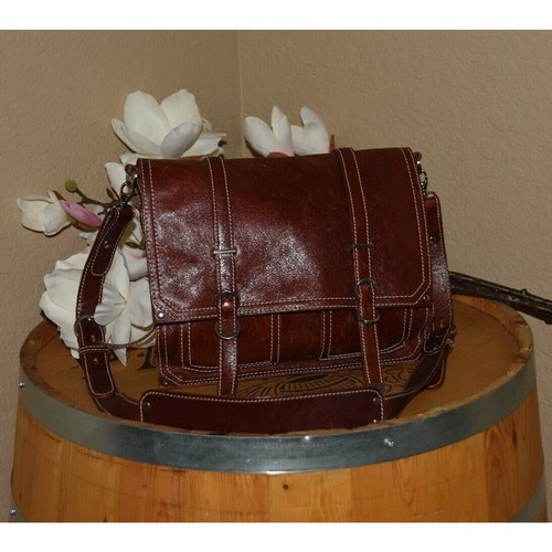 FRANCESCO BIASIA Brown Leather Saddle Bucket Satchel Shoulder Bag Purse Handbag