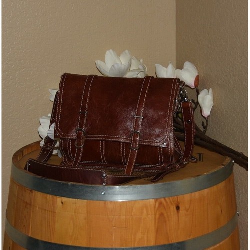 FRANCESCO BIASIA Brown Leather Saddle Bucket Satchel Shoulder Bag Purse Handbag – Image 2