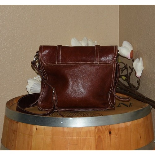 FRANCESCO BIASIA Brown Leather Saddle Bucket Satchel Shoulder Bag Purse Handbag – Image 3