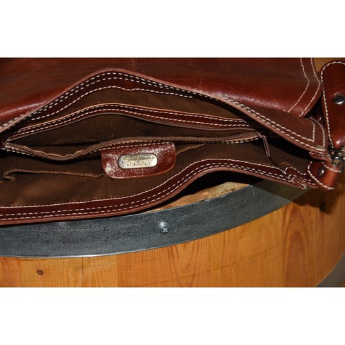 FRANCESCO BIASIA Brown Leather Saddle Bucket Satchel Shoulder Bag Purse Handbag – Image 8