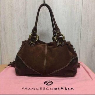 Francesco Biasia Shoulder Tote Bag Handbag Suede Leather in Brown USED Mint Cond