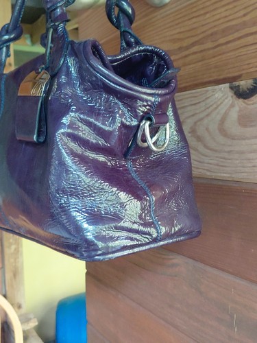 Francesco Biasia Genuine Patent Leather Large Shoulder Bag Purse Eggplant – Image 4