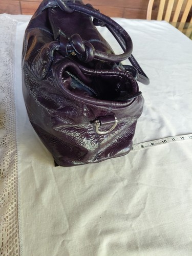 Francesco Biasia Genuine Patent Leather Large Shoulder Bag Purse Eggplant – Image 15