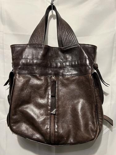 FRANCESCO BIASIA Dark Brown Leather Handbag Satchel Purse 100% Calf Snap Lined