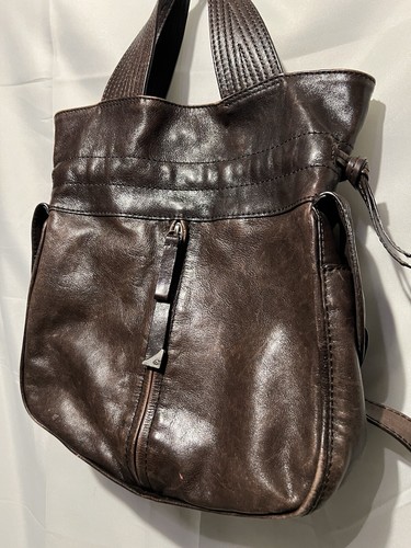 FRANCESCO BIASIA Dark Brown Leather Handbag Satchel Purse 100% Calf Snap Lined – Image 2