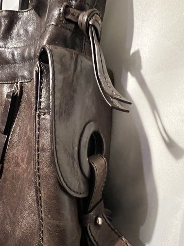 FRANCESCO BIASIA Dark Brown Leather Handbag Satchel Purse 100% Calf Snap Lined – Image 3