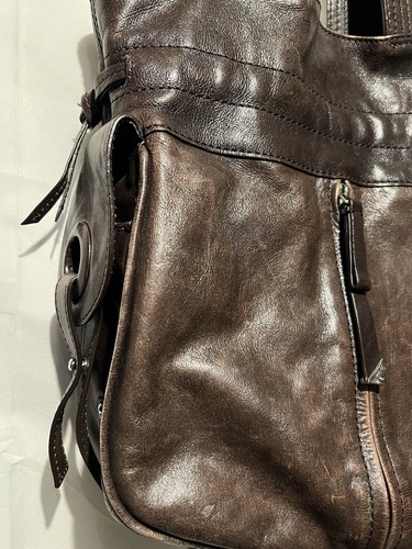 FRANCESCO BIASIA Dark Brown Leather Handbag Satchel Purse 100% Calf Snap Lined – Image 4