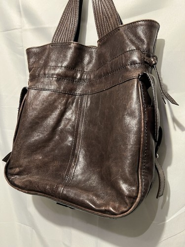 FRANCESCO BIASIA Dark Brown Leather Handbag Satchel Purse 100% Calf Snap Lined – Image 7