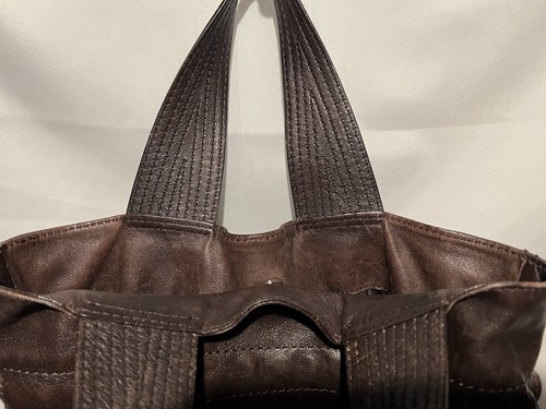 FRANCESCO BIASIA Dark Brown Leather Handbag Satchel Purse 100% Calf Snap Lined – Image 8