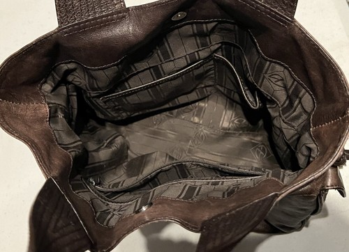 FRANCESCO BIASIA Dark Brown Leather Handbag Satchel Purse 100% Calf Snap Lined – Image 9