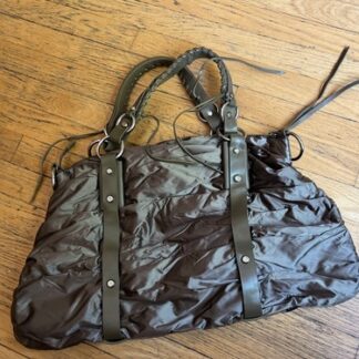 FRANCESCO BIASIA Large Top Handle/Satchel Nylon Leather Trim Zip Bag Brown NWOT