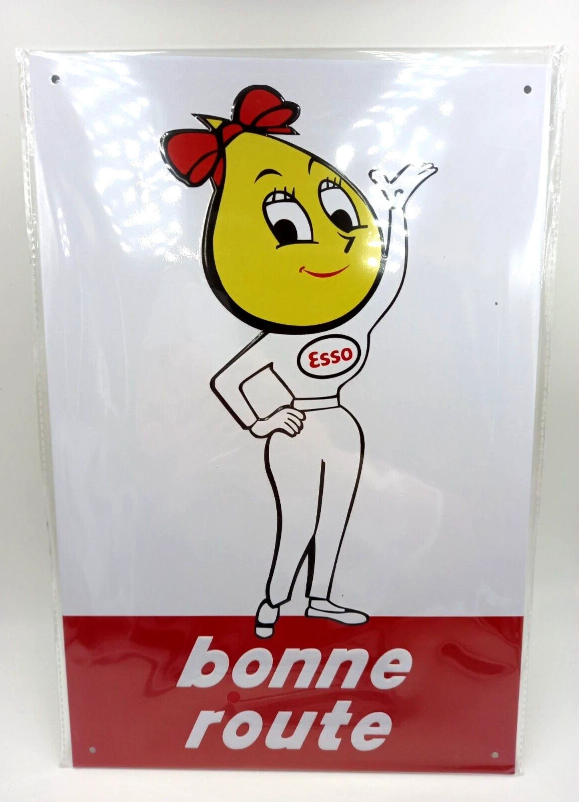 PLAQUE PUBLICITAIRE RÉÉDITION ESSO BONNE ROUTE DIMENSIONS 20CM X 30CM