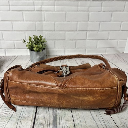 Francesco Biasia Brown Leather Handbag Purse Braided Handle Medium Sized – Image 2
