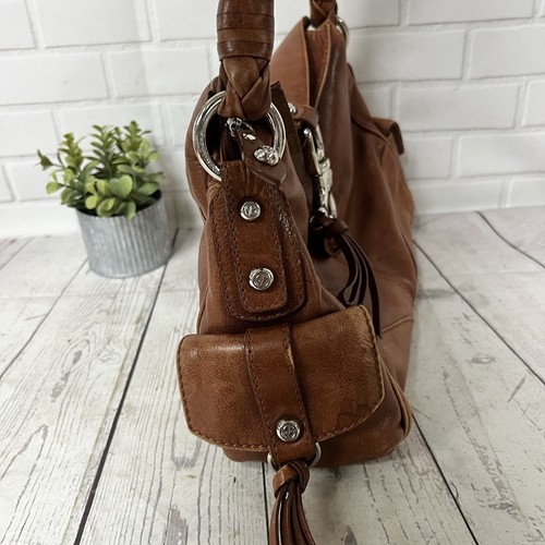 Francesco Biasia Brown Leather Handbag Purse Braided Handle Medium Sized – Image 3