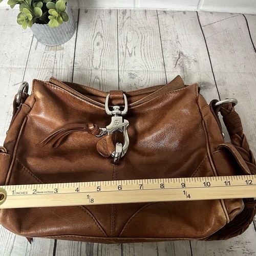 Francesco Biasia Brown Leather Handbag Purse Braided Handle Medium Sized – Image 5