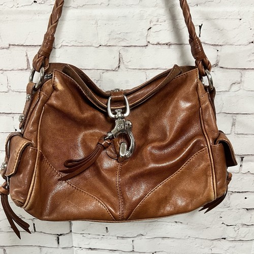 Francesco Biasia Brown Leather Handbag Purse Braided Handle Medium Sized – Image 11