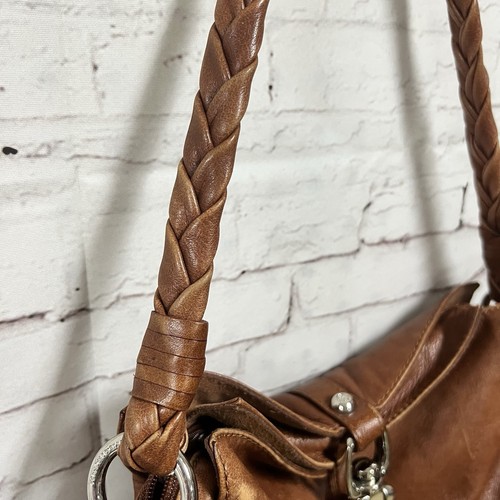 Francesco Biasia Brown Leather Handbag Purse Braided Handle Medium Sized – Image 13