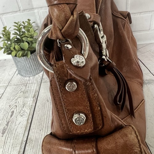 Francesco Biasia Brown Leather Handbag Purse Braided Handle Medium Sized – Image 19