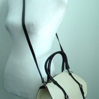 Vtg 70s FRANCESCO BIASIA Italy Women's Split Leather Handbag Ivory Black 11.5x7x