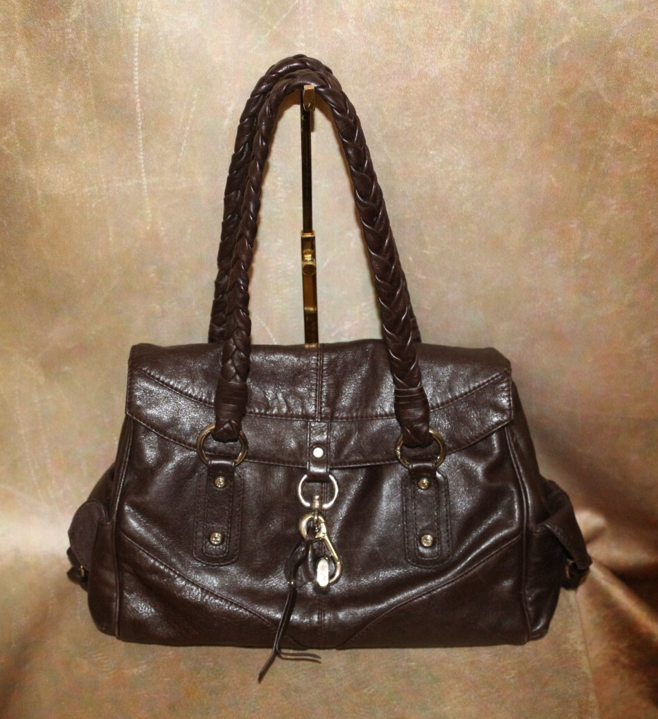 FRANCISCO BIASA BROWN SOFT LEATHER SHOULDER BAG WITH SAFE CLIP CLOSURE; SLOUCHY!