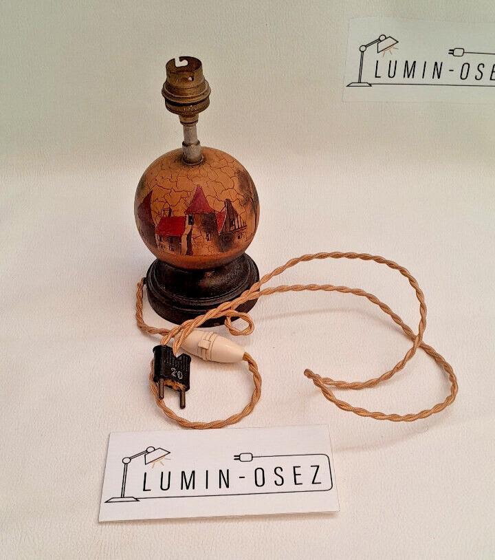 PIED DE LAMPE BOULE PÉRIODE ART DÉCO EN EN BOIS PEINT